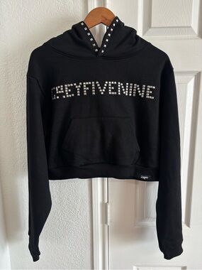 G59 Records Crust Cropped Black Studded Women's‎ Hoodie Size L
